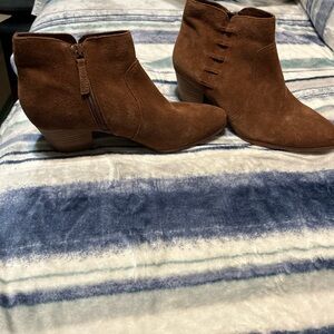Women's Brown Suede Ankle Booties with Low Stacked Heel